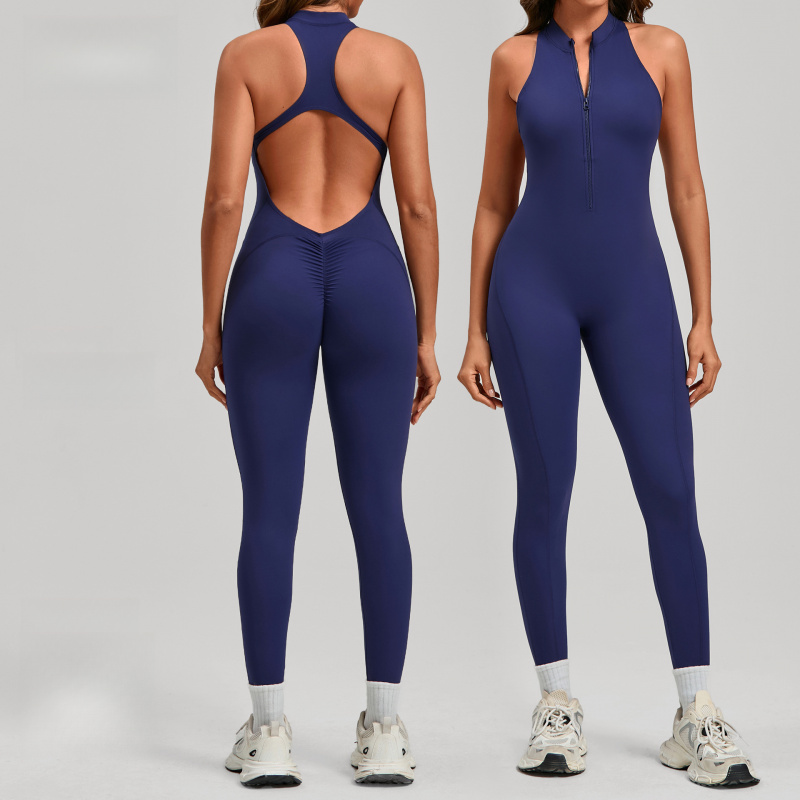 Yoga Fitness Jumpsuit - Spring Summer One-piece Zippered Yoga Jumpsuit