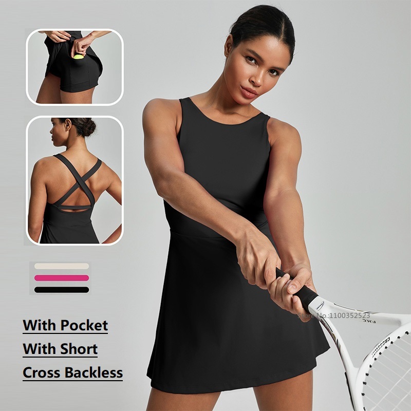 Yoga Fitness Dress - Women Cross Backless Tennis Dress for