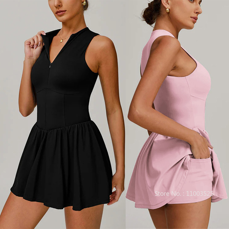 Yoga Fitness Dress - Women Golf Badminton Tennis Dress Zipper