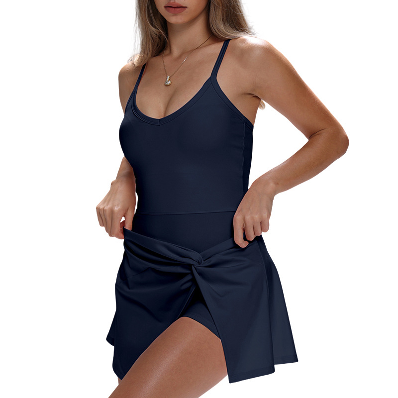 Women Spaghetti Strap Fake Two - Yoga Fitness Dress recension och pris