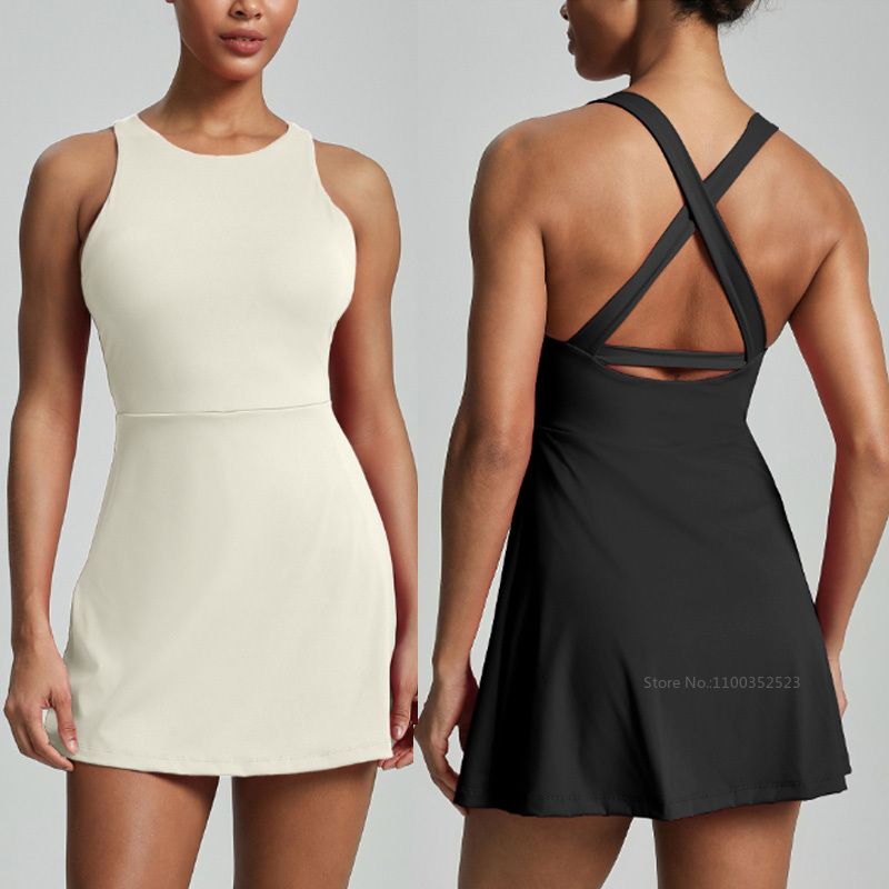 Women Cross Backless Tennis Dr - Yoga Fitness Dress recension och pris
